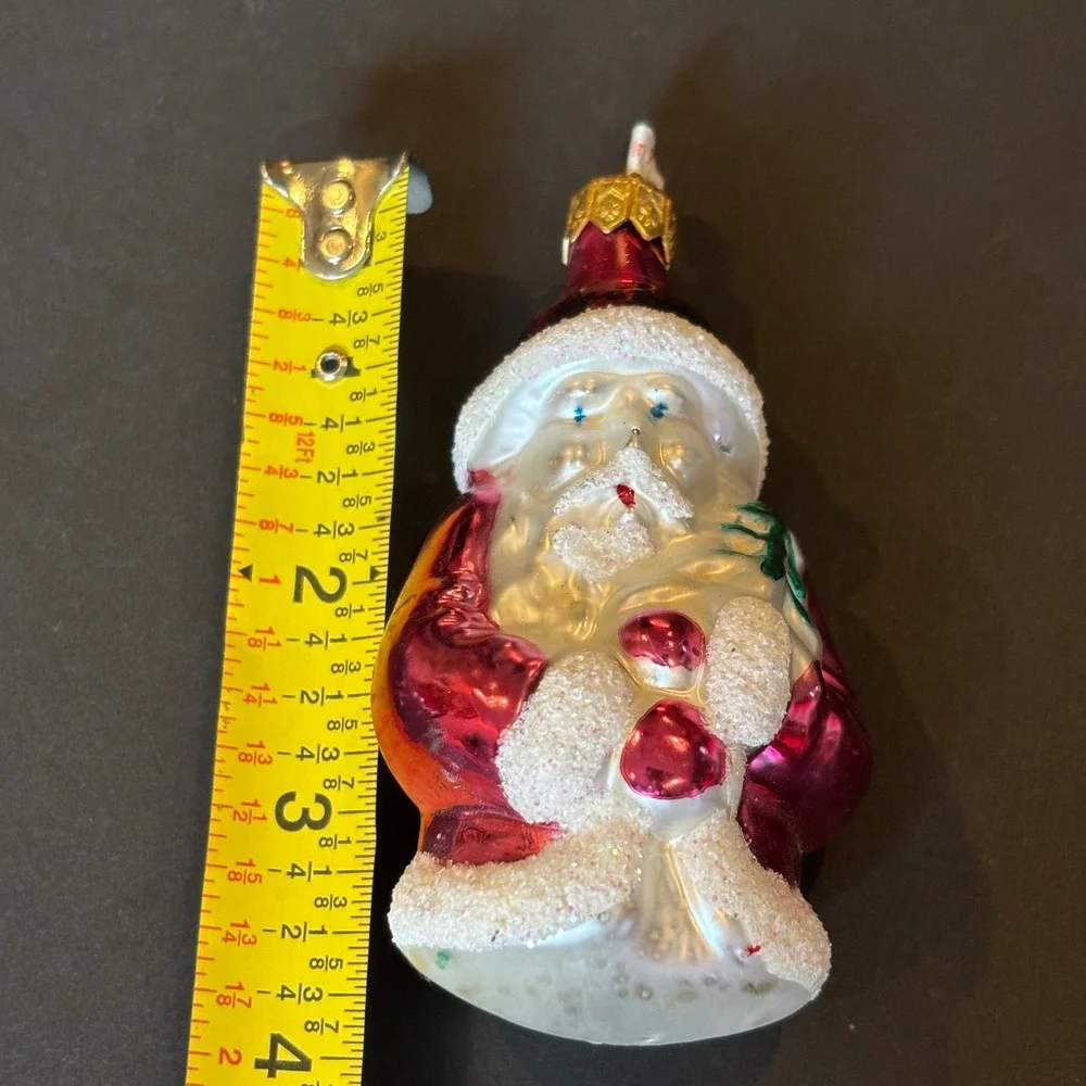 Polish Glass Santa Claus Christmas Ornament Magenta Pink Glitter 2000 Excellent